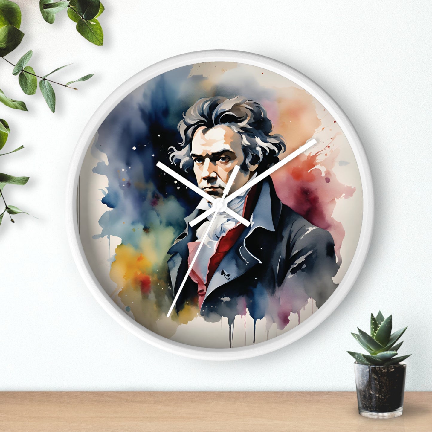 Beethoven Watercolor Wall Clock – Musical Art Timepiece for Classical Music Lovers