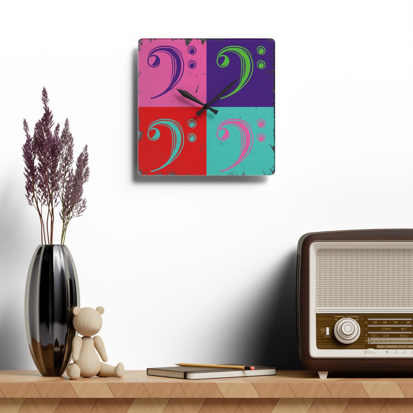 Warhol Inspired Bass Clef Acrylic Wall Clock