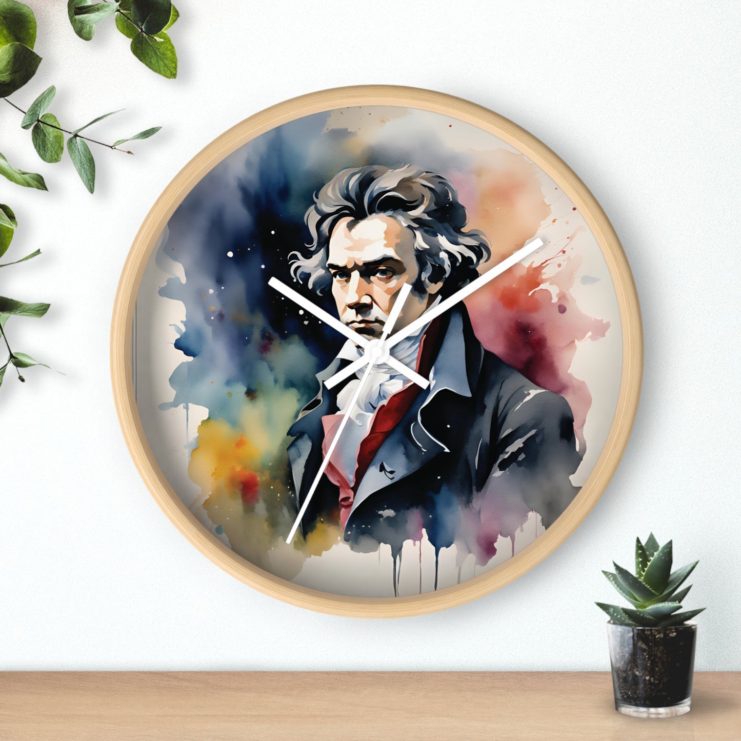 Beethoven Watercolor Wall Clock – Musical Art Timepiece for Classical Music Lovers