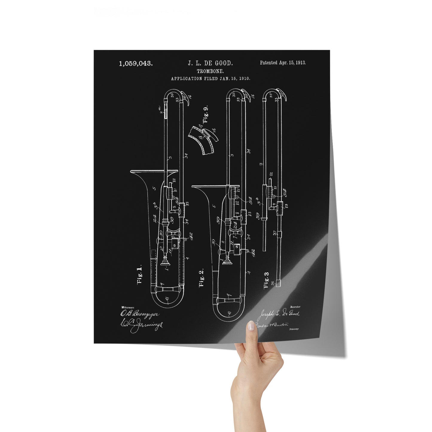 Vintage Patent Poster - The Trombone by J. L. De Good