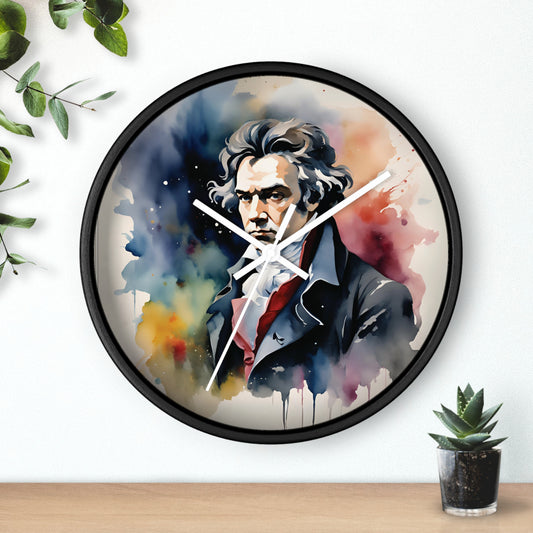 Beethoven Watercolor Wall Clock – Musical Art Timepiece for Classical Music Lovers