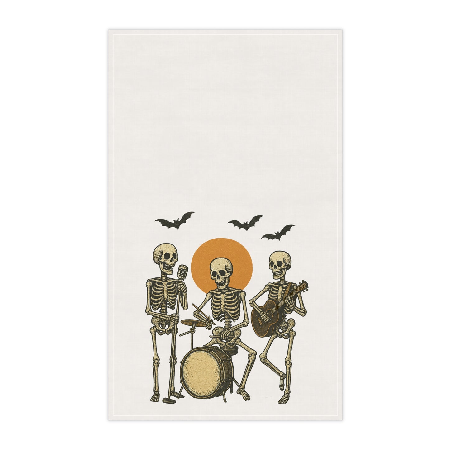 Skeleton Band Tea Towel – Halloween Kitchen Decor (18" × 30")