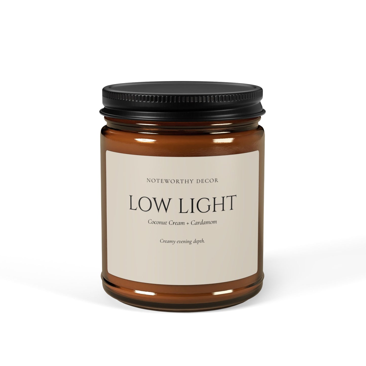 Low Light – Coconut Cream + Cardamom Scented Soy Candle (9oz Amber Jar)