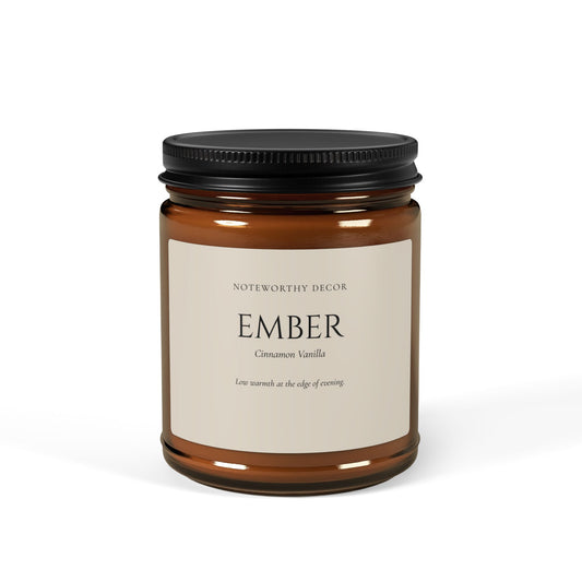 Ember – Cinnamon Vanilla Scented Soy Candle (9oz Amber Jar)