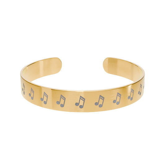 Engraved Music Cuff Bracelet – Eighth Notes Only (Gold)