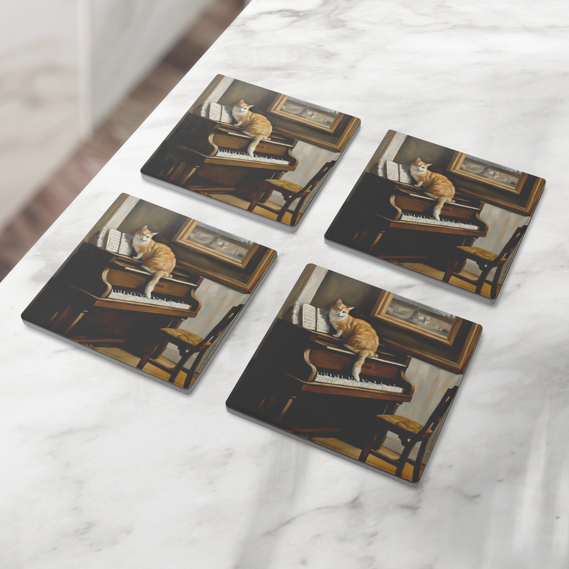A_Cats_Melody__Vermeer-Inspired_Pi_SquareStoneCoaster_4pcLifestyle_Mockup.png