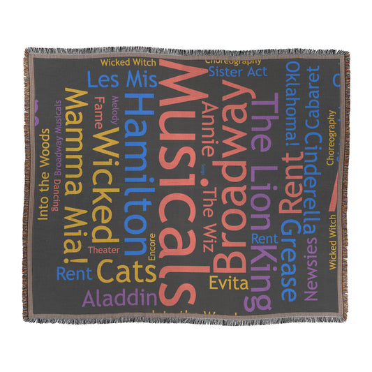 Musicals: A Symphony of Words" Woven Throw Blanket