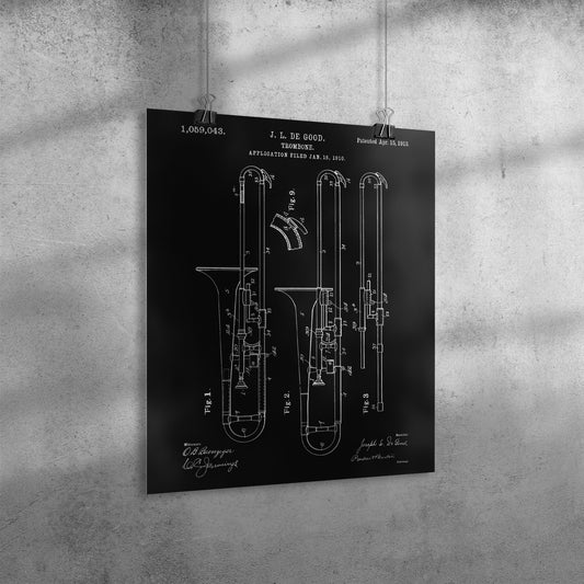 Vintage Patent Poster - The Trombone by J. L. De Good