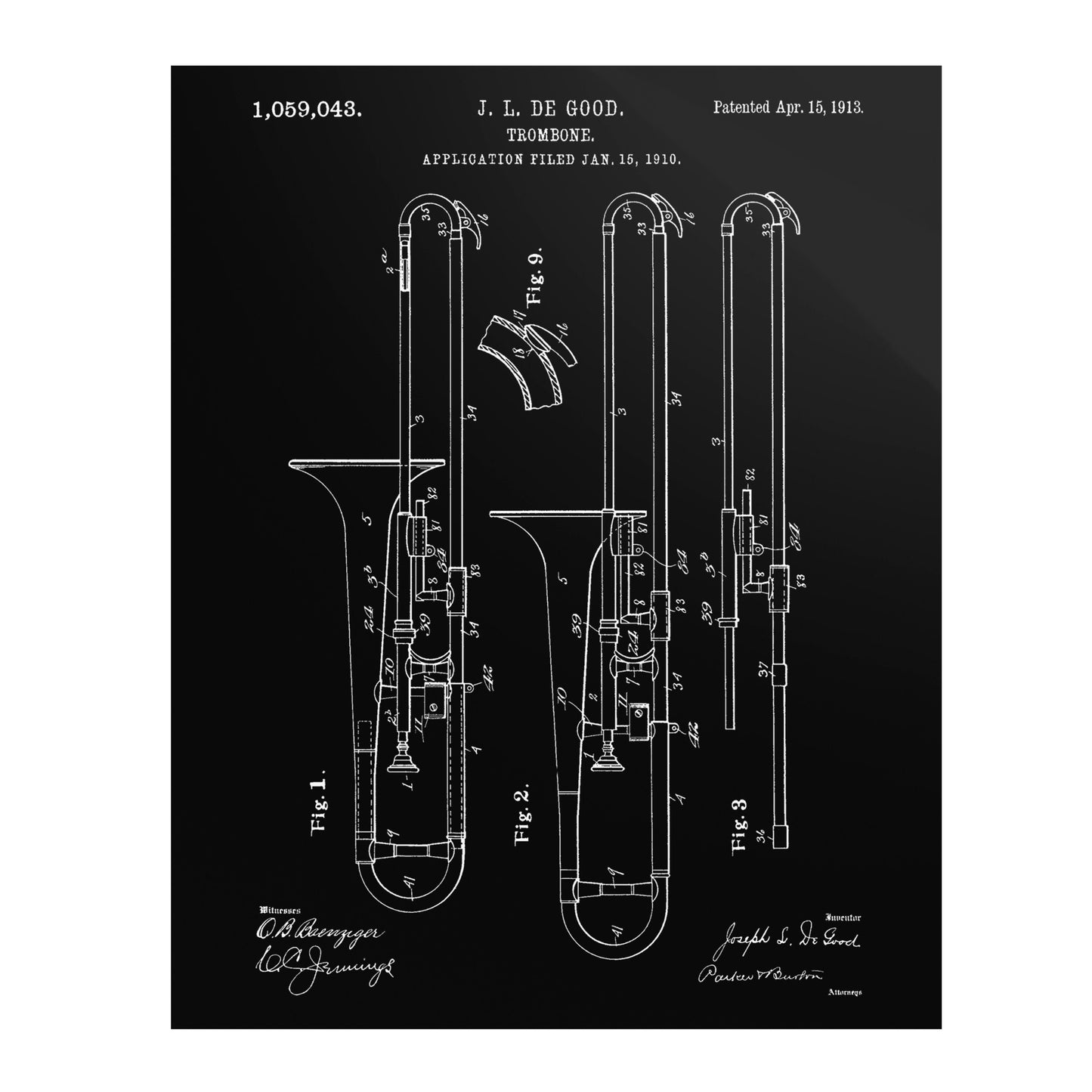 Vintage Patent Poster - The Trombone by J. L. De Good