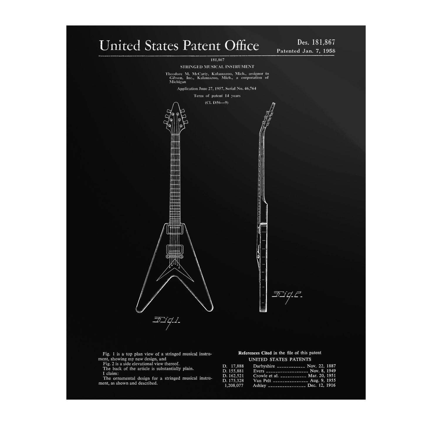 Vintage Patent Poster - The Electric Guitar by Theodore M. McCarty