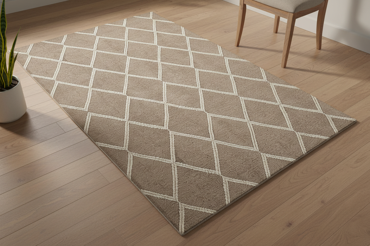 Quiet Lattice Area Rug – Angled Product Clarity Shot