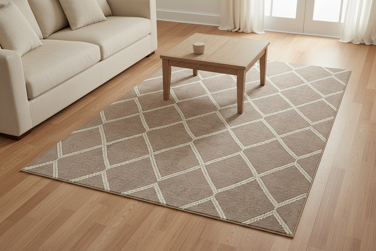 Quiet Lattice Area Rug – Lifestyle Mockup v4