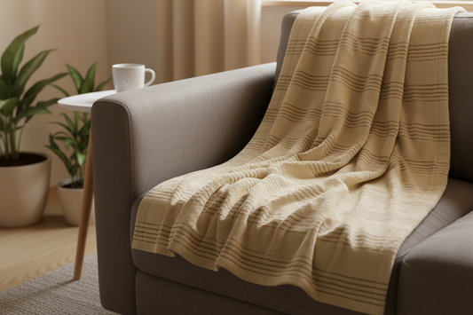 Quiet Measures Sandstone Velveteen Throw — Mockup 3