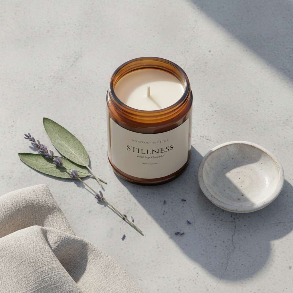Stillness Candle Flat Lay