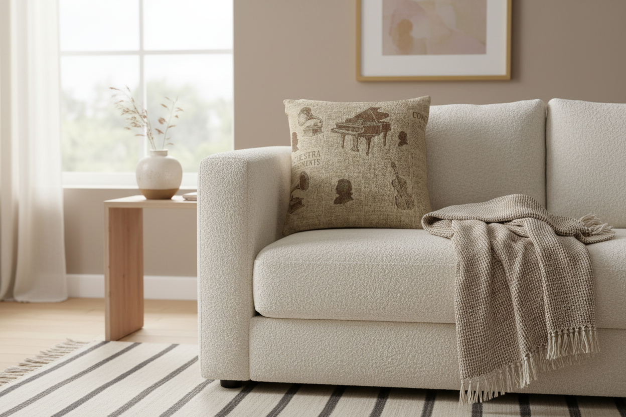 Vintage Music Archive – Antique Press Pattern Woven Pillow — Mockup 1