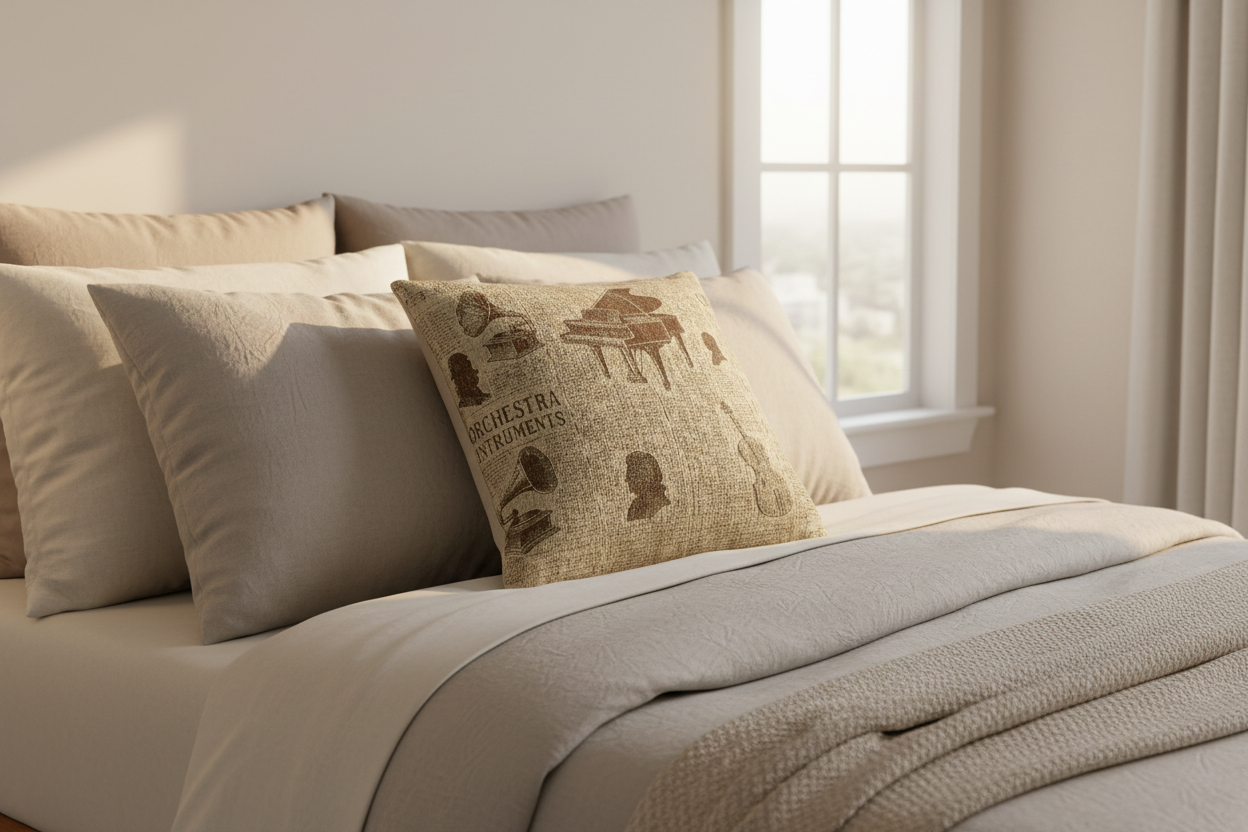 Vintage Music Archive – Antique Press Pattern Woven Pillow — Mockup 2