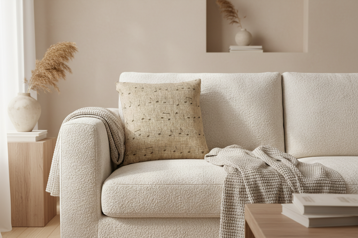 Vintage Music Archive – Sepia Sheet-Music Woven Pillow — Mockup 1