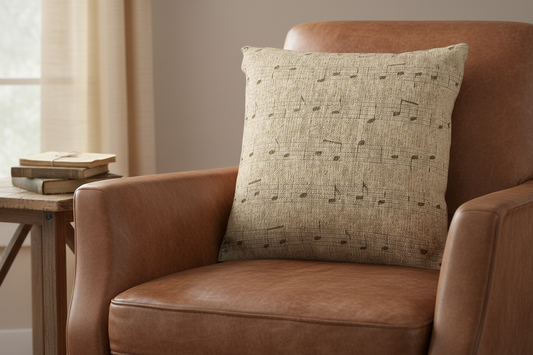 Vintage Music Archive – Sepia Sheet-Music Woven Pillow — Mockup 3
